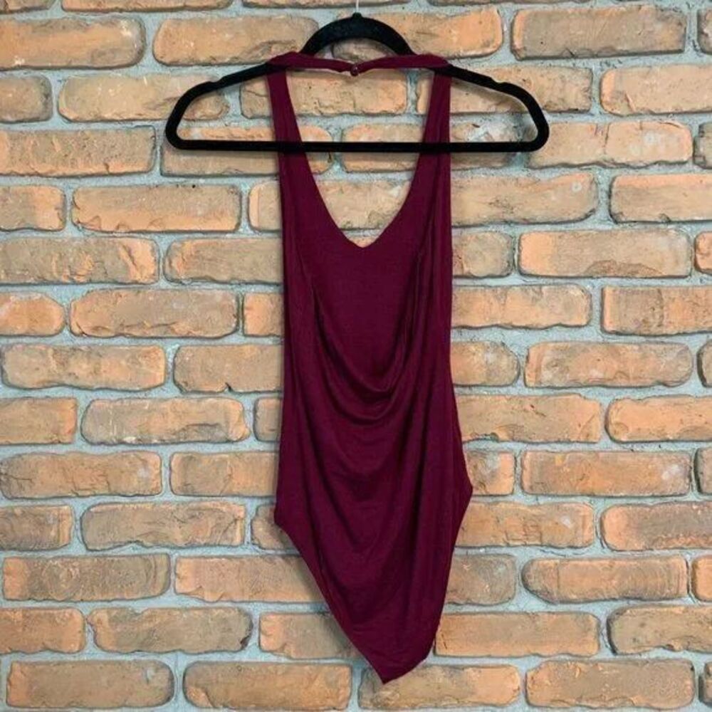 Aeropostale Womens Small Bodysuit Burgundy Sleeveless Halter Tank Top Basic Snap - Picture 2 of 6